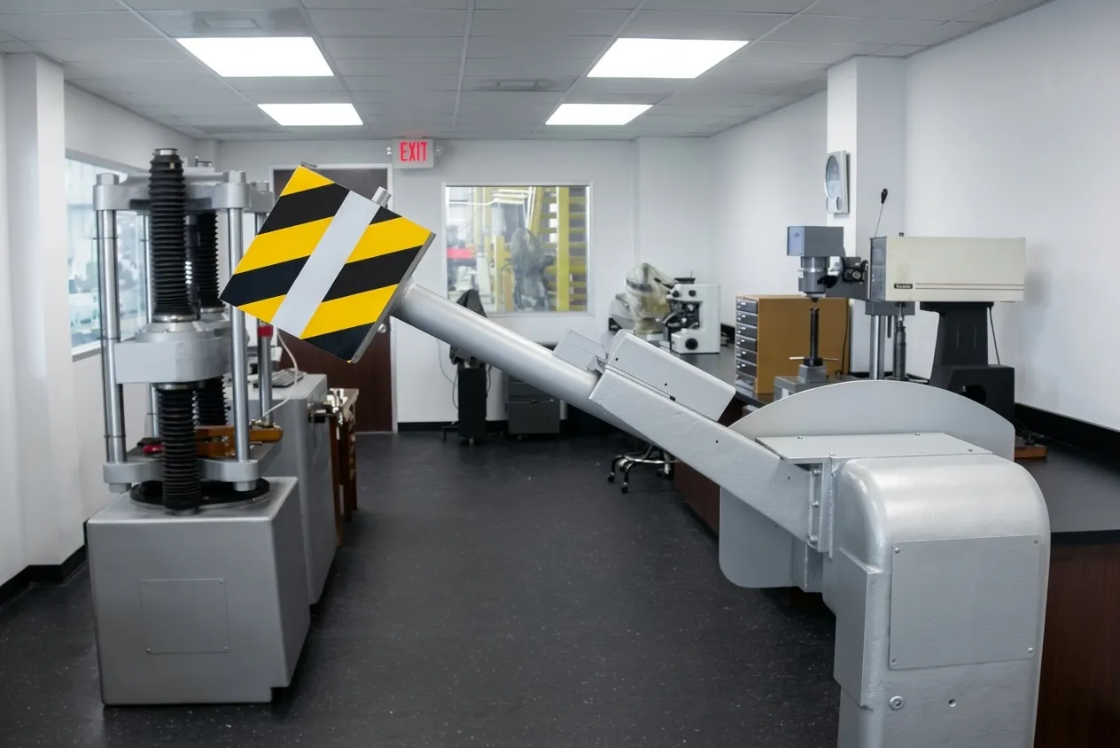 Metallurgical testing lab with Charpy impact tester and tensile testing equipment